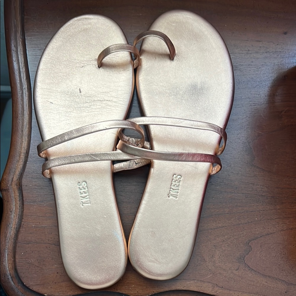 TKEES Gold Sandals Minimalist Double Strap